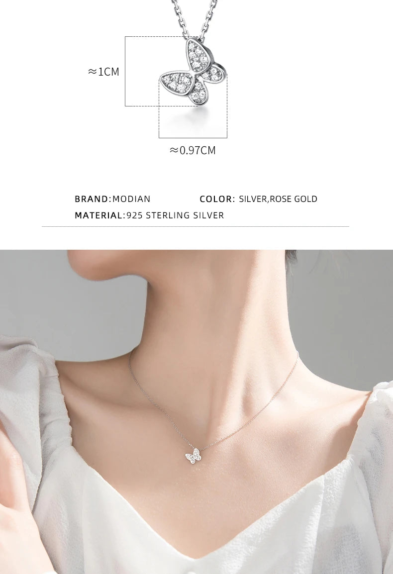 Modian New 925 Sterling Silver Sparkling Zircon Dancing Butterfly Tiny Mini Pendant for Women Fine Jewelry Birthday Gift