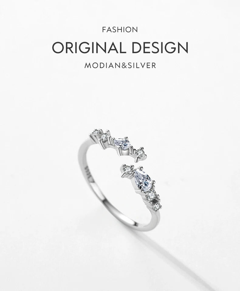 Modian New 925 Sterling Silver Minimalist Clear Zirconia Stackable Ring For Women Anniversary Wedding Band Simple Fine Jewelry