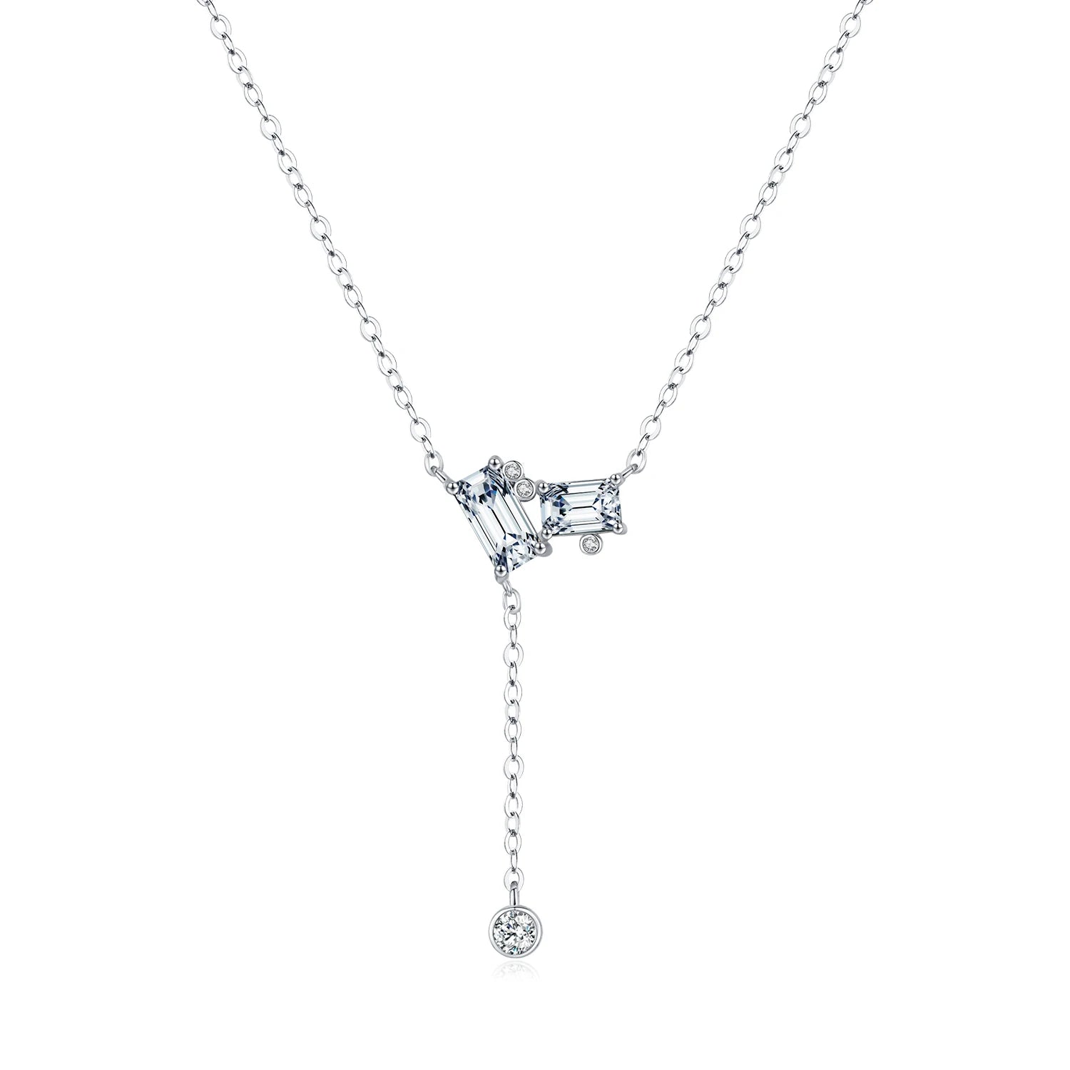 MODIAN 925 Sterling Silver Exquisite Rectangle Clear CZ Link Chain Lariat Y Shape Pendant Necklaces For Women Fine Jewelry