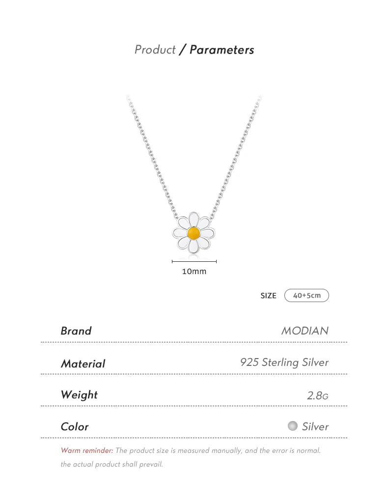 MODIAN 925 Sterling Silver White Enamel Flower Pendant Necklace Charm Daisy Neck Link Chain For Women Hypoallergenic Jewelry