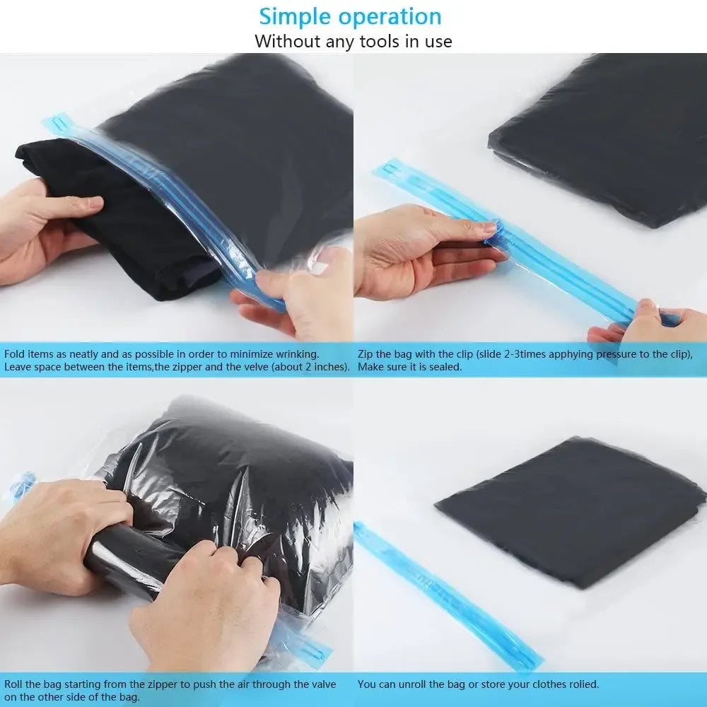 Travel Roll-up Compression Bag Vacuum Bags for Storing Clothes Save 75% of Storage Space No Air Pump Required Pack Vacuum Home