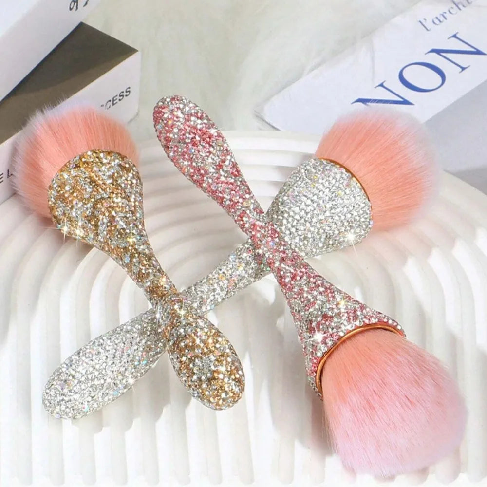 1pc Flat Arched Foundation Brush Whole Body Is Encrusted with Rhinestones Synthetic Hair Professional Powder Brush Makeup Tool