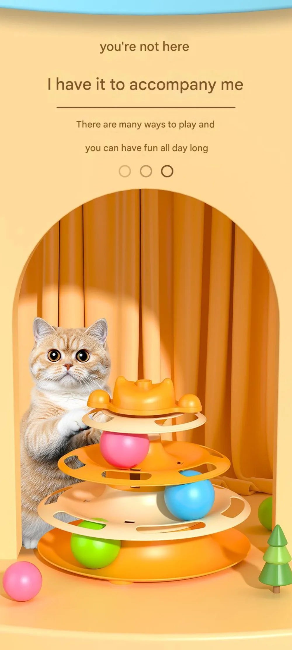 4-Layer 1pcs  Feather Cat Turntable With Fun Toy Ball And Playing Stick - Interactive Toy For Cats