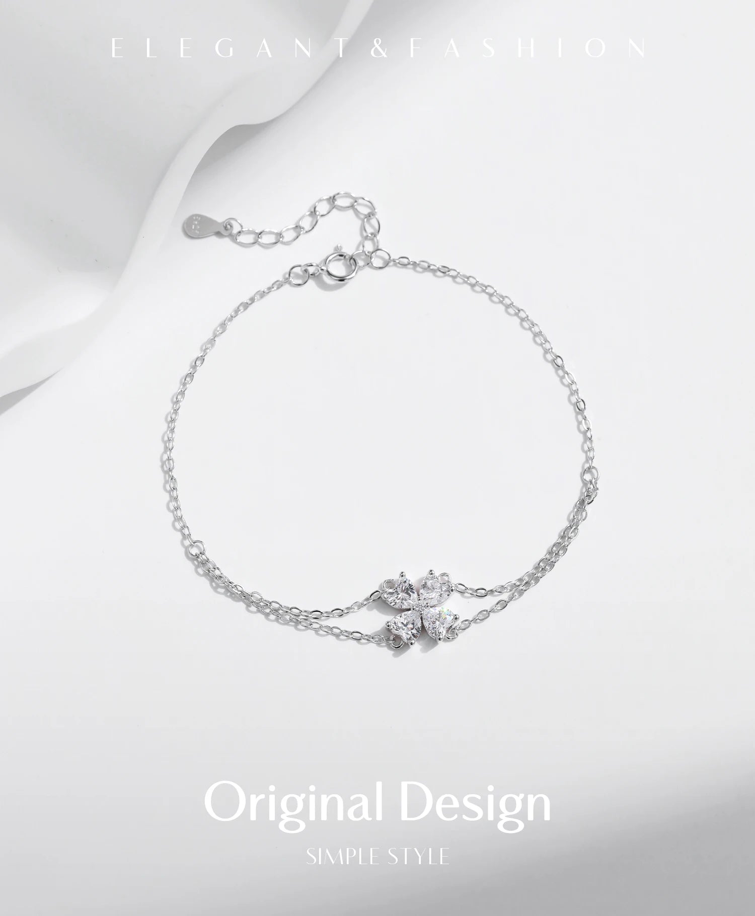 MODIAN 925 Sterling Silver Double Layer Flowers Hearts CZ Romantic Bracelet Luxury Adjustable Chain Link for Women Jewelry