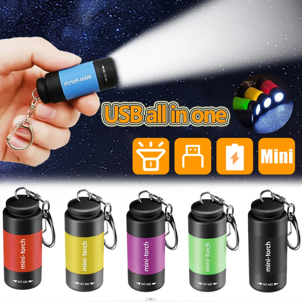Super Bright Outdoor Keychain Flashlight Rechargeable Waterproof LED Mini Pocket Flashlight For Camping Hiking Emergencies