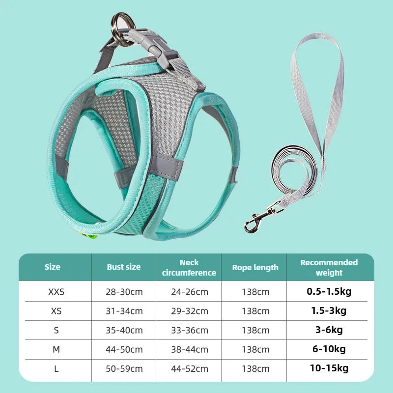 Pet Things Accessories Cute Adjustable  Collar and Leash Set for Walking Safe Reflective Soft Comfortable Vest For Small Medium Dog Cat Pet