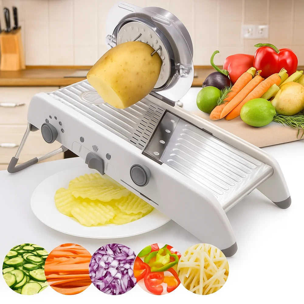 Household Adjustable Vegetable Cutter Manual Efficient Vegetable Shredder Non-slip Base with Hand Guard Vegetable Slicer Potato