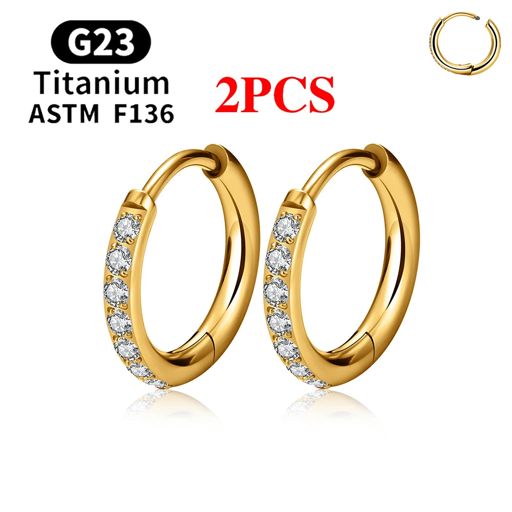 G23 Titanium Earring Hoop CZ Hinged Segment Round Ear Ring for Women Ear Tragus Cartilage Helix Daith Piercing Jewelry