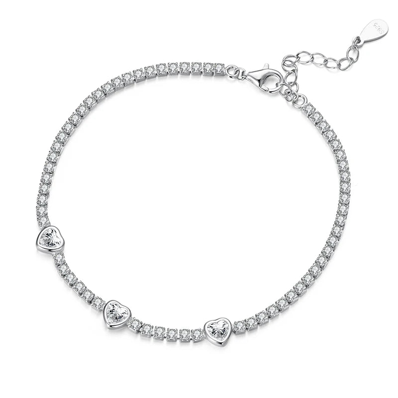 BAMOER 925 Sterling Silver Elegant Heart Bracelets for Women, Adjustable Chain Tennis Bracelet Jewelry Gifts
