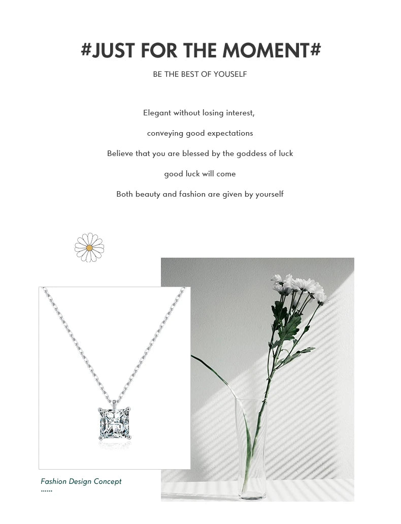 MODIAN 925 Sterling Silver Square Sparkling AAAAA CZ Pendant Necklace Platinum Plated Neck Chain for Wowen Weddng Fine Jewelry