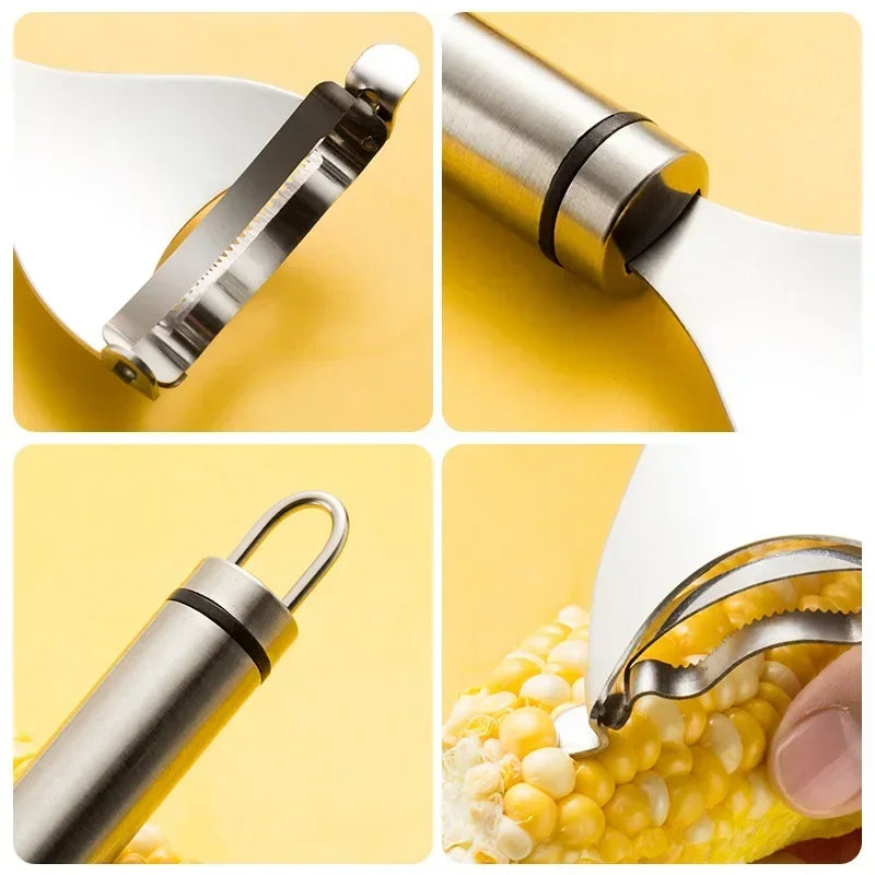 Stainless Steel Corn Peeler Scraper Serrated Corn Cob Stripper Tool Cob Shaver Planer Thresher Cutter Kitchen Vegetable Gadgets