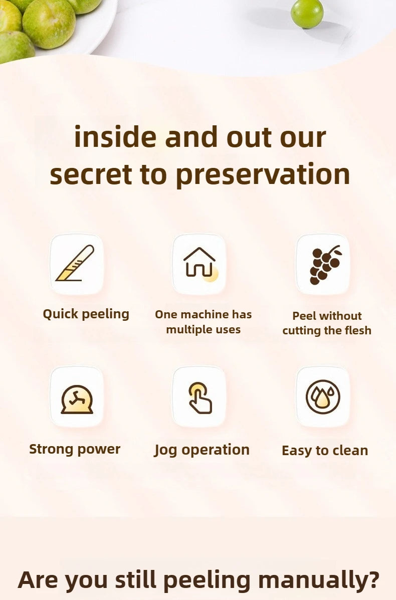 Rechargeable Fruit Peeler Fruit and Vegetable Electric Peeler Peeler Suitable for Grapes, Cherry Tomatoes, Garlic, Fruit Tools