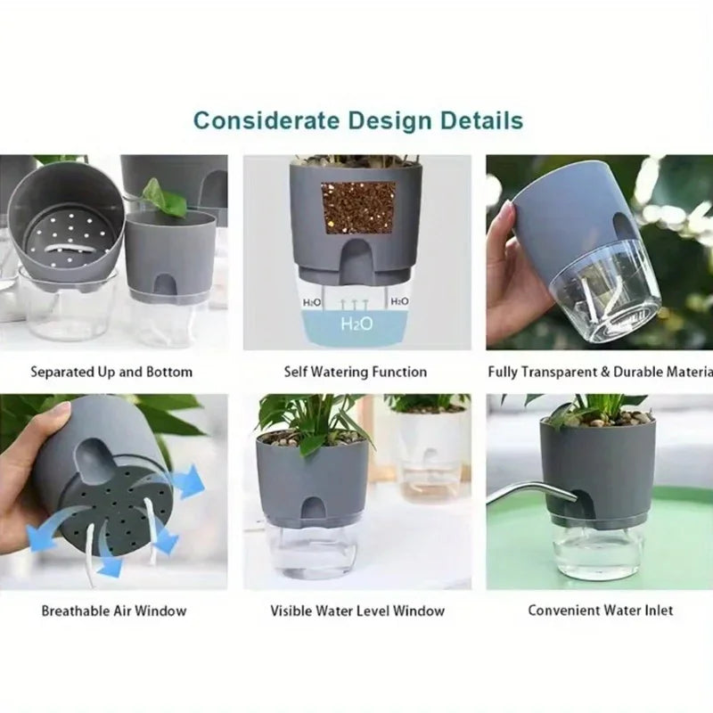 8.2/10.5/15.3/23.5cm Hydroponic Pot Self Watering Flower Pot Liquid Farming Soilless Cultivation Planter Cotton Rope Watering