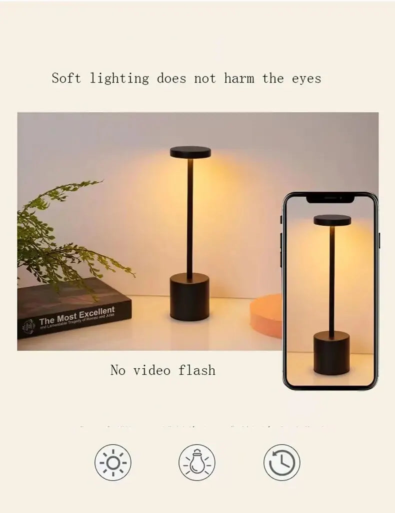 Decorative Table Lamp LED Waterproof Rechargeable Night Light Touch Dimming Bar Living Room Reading Camp Light