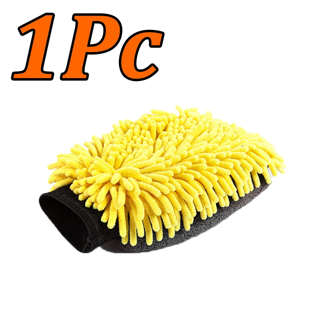 3-1Pcs Car Wash Gloves Microfiber Chenille Gloves Waterproof Car Cleaning Mitt Wax Detailing Brush Auto Care Double-faced Glove