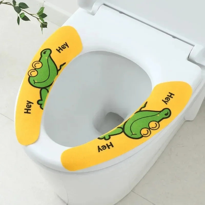 1 Pair Paste Toilet Seat Cover Cartoon Waterproof Reusable Soft Bathroom Toilet Seat Pad Cute Thick Sticky Closes Tool Seat Mat