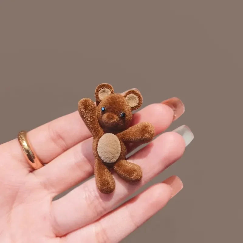 Cute Flocking Cartoon Bear Metal Hairpin For Women Girls Sweet Hair Ornament Side Hair Clip Barrette Fashion Hair Accessories.