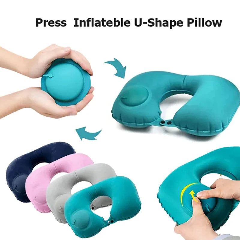 U-Shape Inflatable Neck Pillow Automatic Inflatable Super Light Cervical Pillow Head Rest Press to inflate Travel Pillows