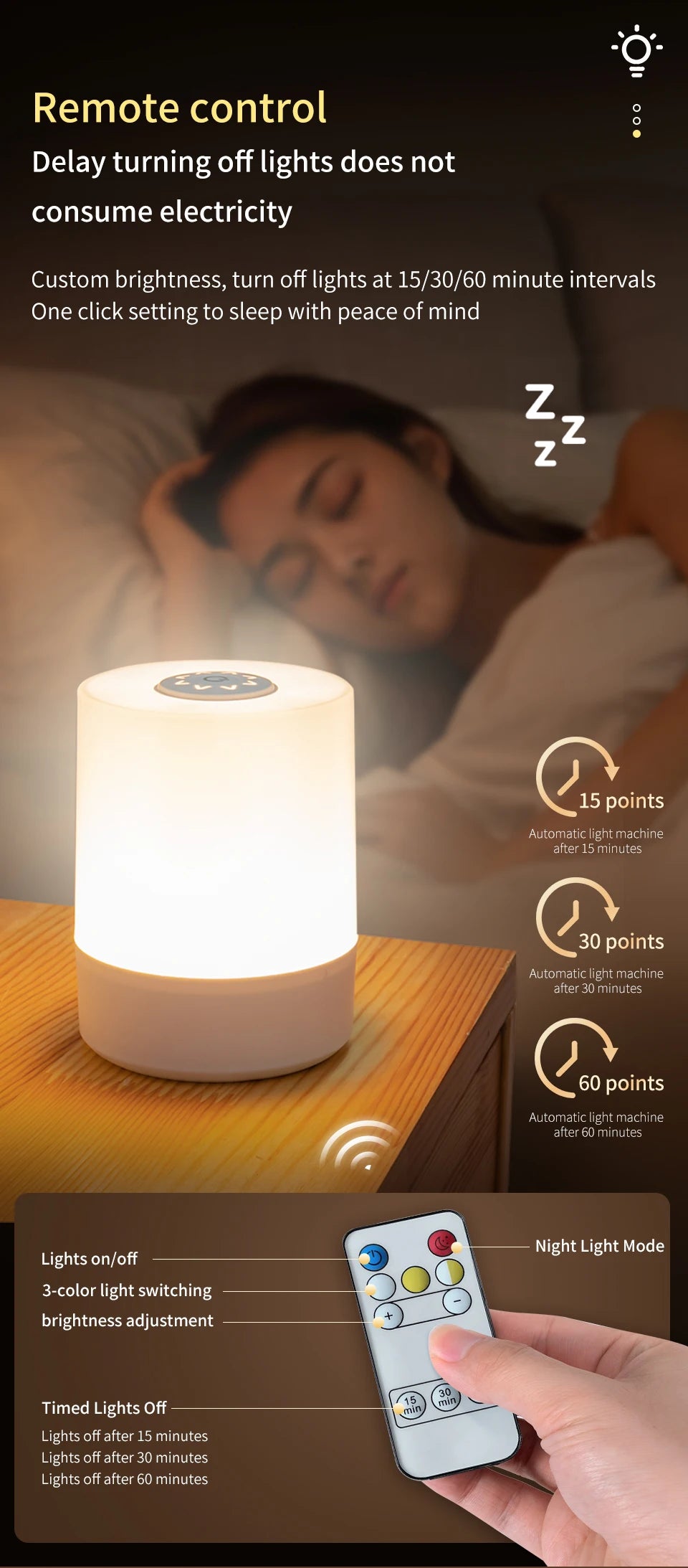 USB Touch Night Lamp LED Lamp Remote Control Switch Rechargeable Three Colors Lights Bedroom Portable Table Bedside Night Lamp