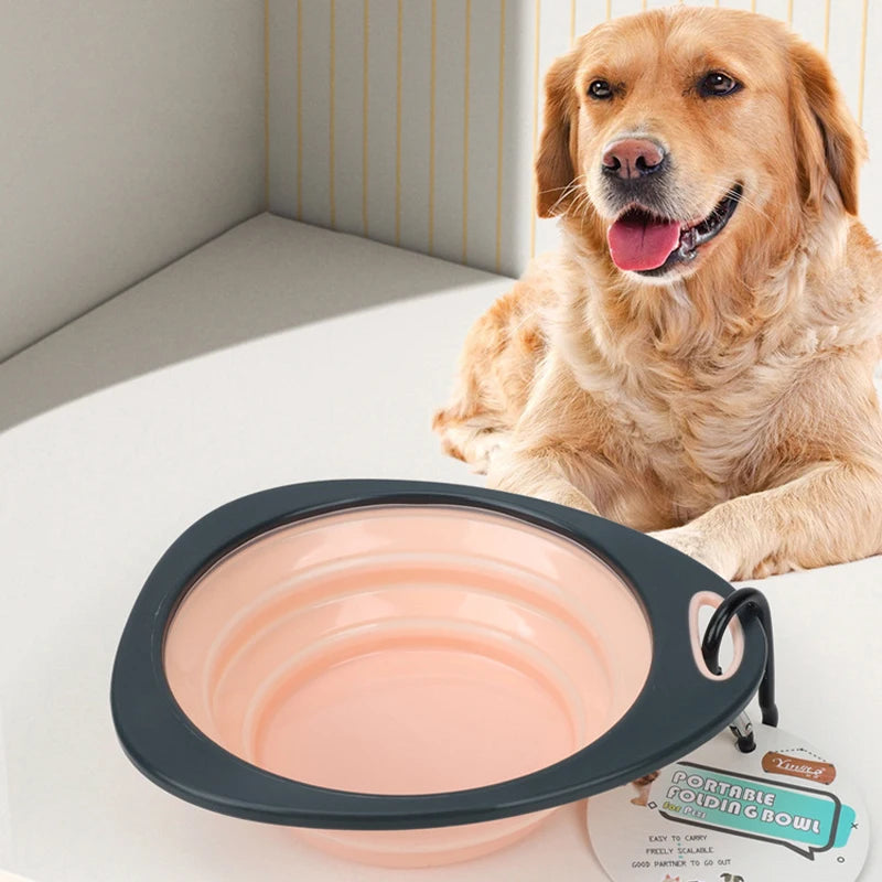 Pet Folding Silicone Bowl Collapsible Dog Outdoor Travel Portable Puppy Food Feeder Dish Bowl Silicone Dog Feeder Bowl 2 In 1