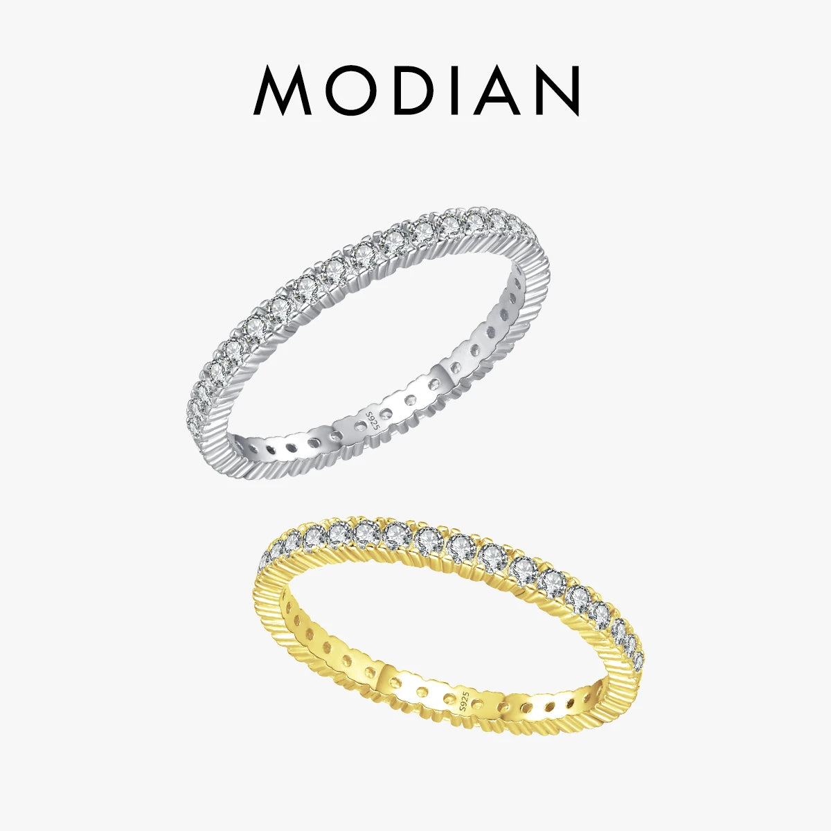 MODIAN 925 Sterling Silver And Gold Classic Sparkling Zircon Wedding Engagement Band Promise Bridal Ring For Women Fine Jewelry Gift