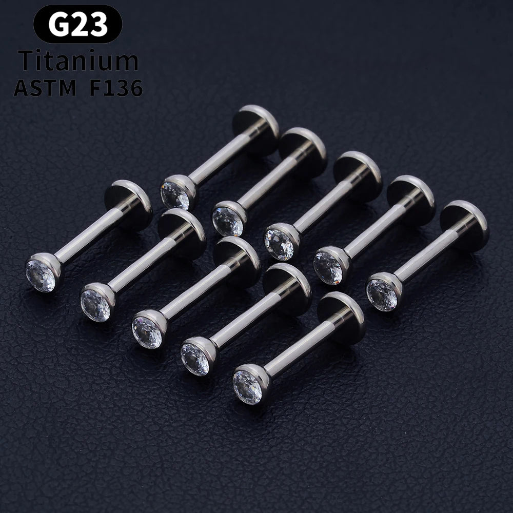 G23 Ttianium Piercing Labret Lip Stud Ring CZ 16G Internal Thread Stud Earring Ear Tragus Cartilage Helix Daith Jewelry