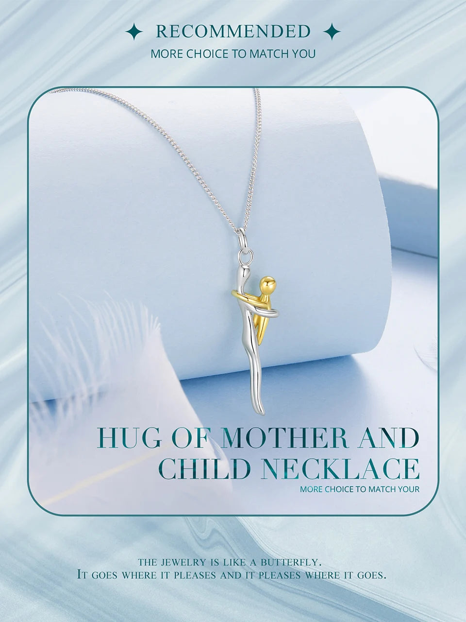 BAMOER 925 Sterling Silver Two-tones Hug Necklace, Detachable Mother and Child Pendant for Family Special DIY Love Jewelry