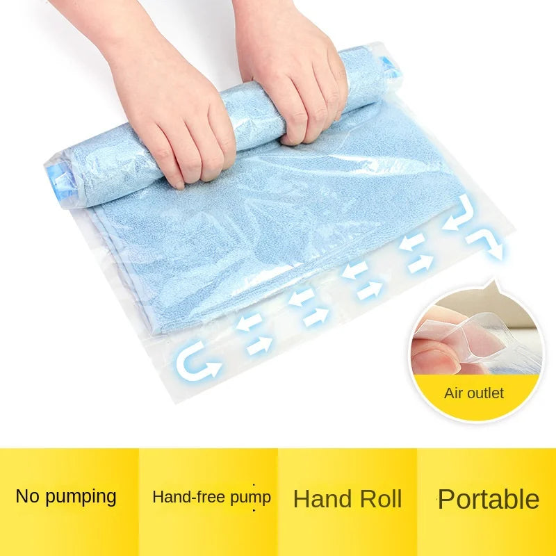 Travel Roll-up Compression Bag Vacuum Bags for Storing Clothes Save 75% of Storage Space No Air Pump Required Pack Vacuum Home