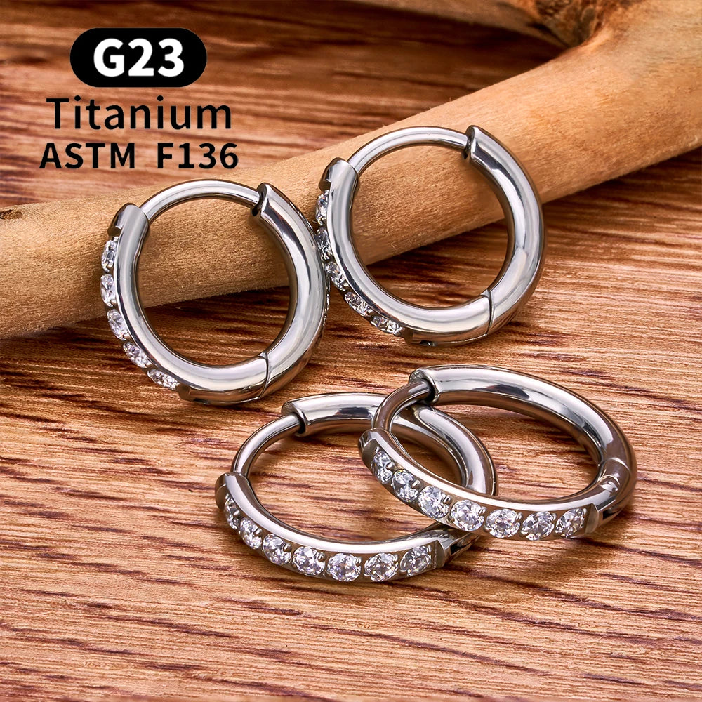 G23 Titanium Earring Hoop CZ Hinged Segment Round Ear Ring for Women Ear Tragus Cartilage Helix Daith Piercing Jewelry