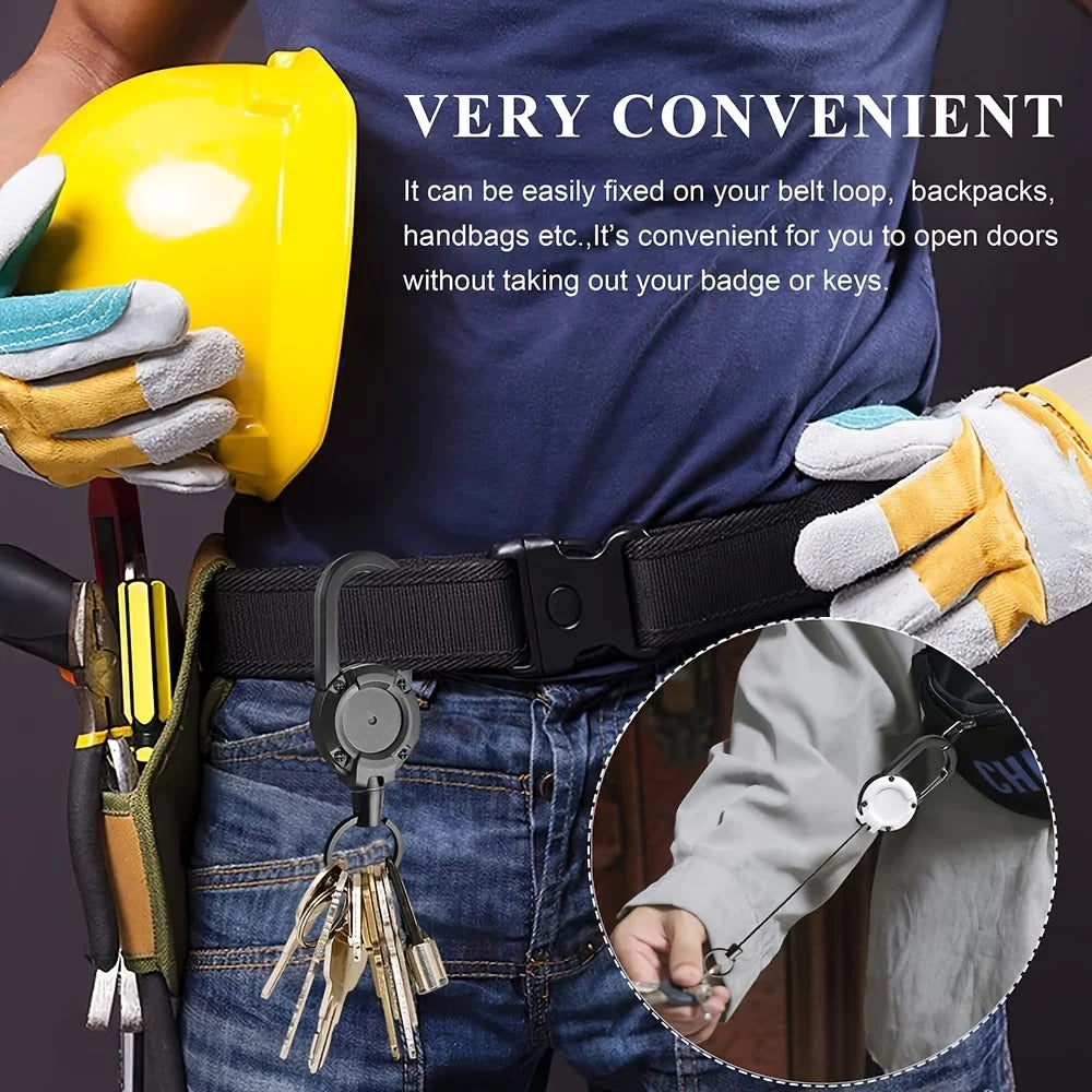 Retractable Heavy Duty Pull Reel Carabiner Key Chains Strong Steel Wire Rope Buckle Spring Key Ring Outdoor Sporty Keychain Tool