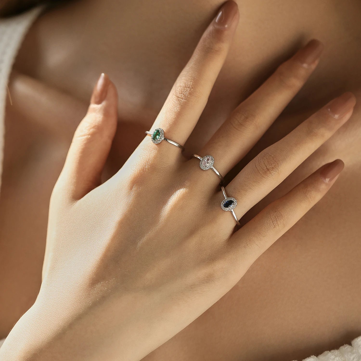 MODIAN Real 925 Sterling Silver Classic Elegant Oval Rainbow Colorful Zirconia Ring For Women Wedding Engagement Fine Jewelry