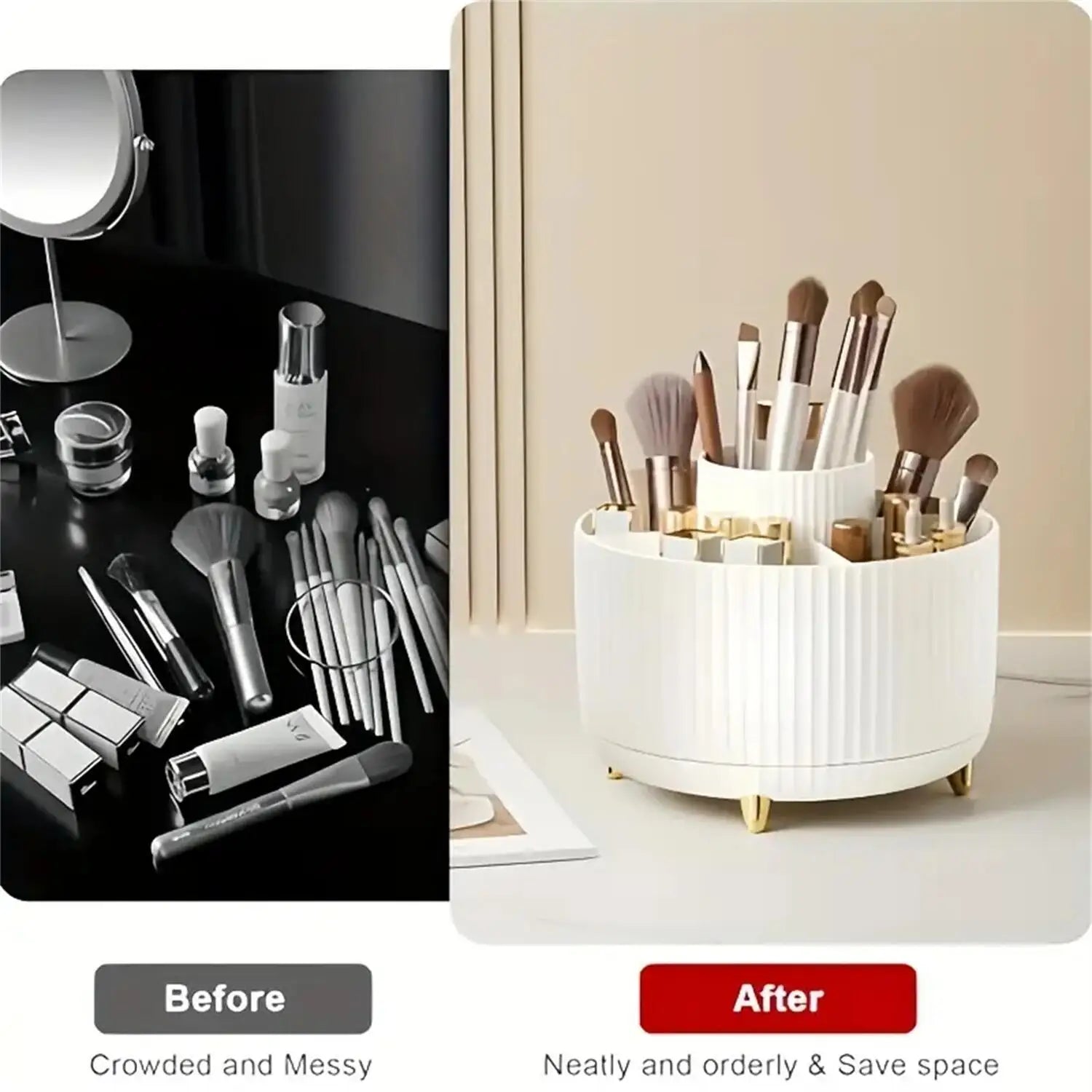 Brush Pen Holder 360 Rotating Makeup Desktop Cosmetic Storage Box Organizer Large Capacity for Bathroom Portable Lipstick Makeup