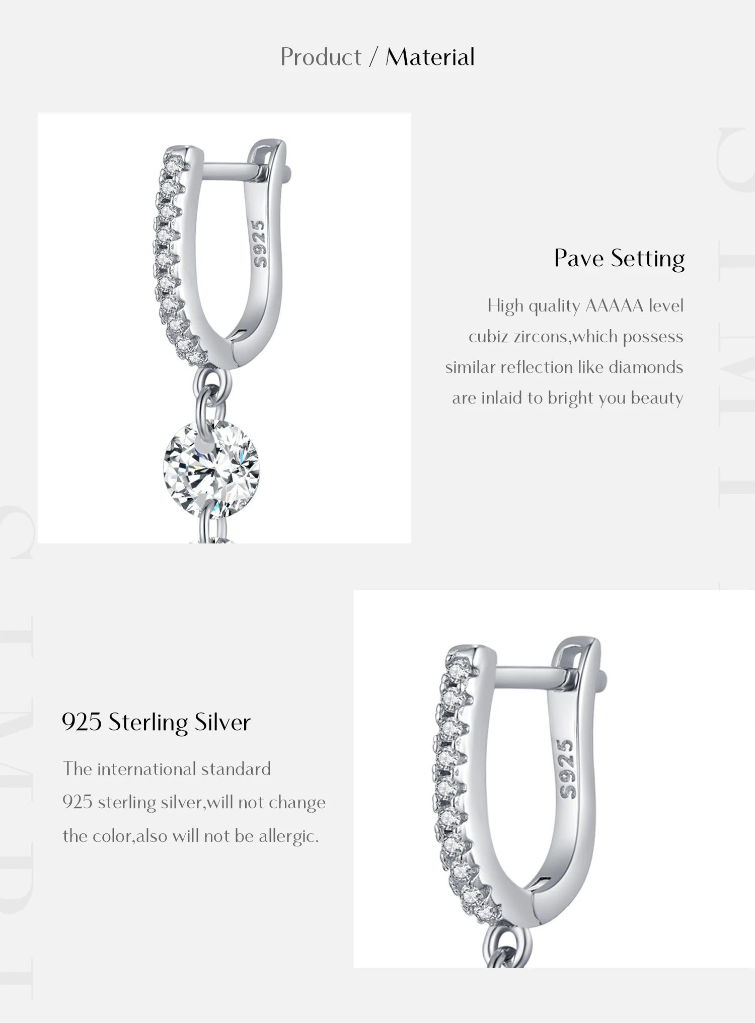 MODIAN 925 Sterling Silver Sparkling Luxury Clear CZ Swing Dangle Earrings Classic Wedding Drop Earrings For Women Jewelry