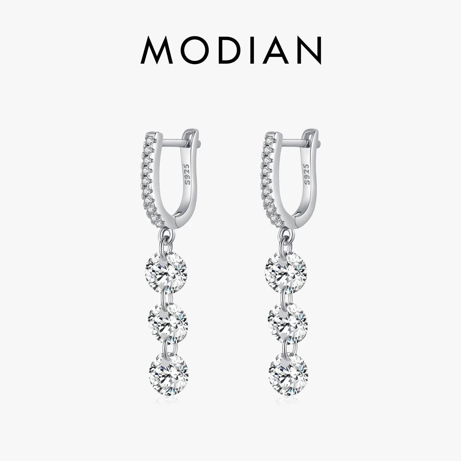 MODIAN 925 Sterling Silver Sparkling Luxury Clear CZ Swing Dangle Earrings Classic Wedding Drop Earrings For Women Jewelry