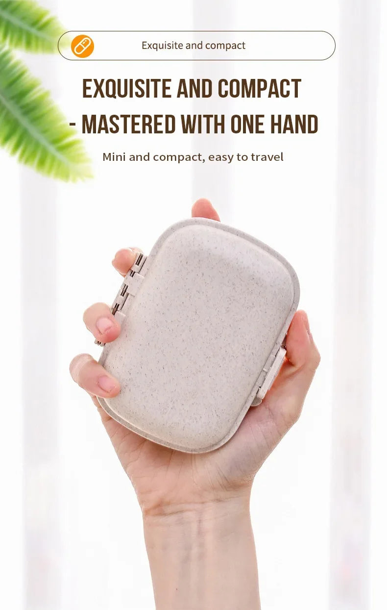 8 Grids  Pill Box With Seal Ring For Organizer Small Wheat Tablets Container Box For Tablets Straw Container For MedicinesTravel