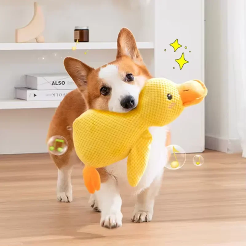 Resistant Grinding Dog Toy Interactive Entertainment Pet Plush Toy Durable Bite Proof Chew Stress Relief Squeaky Duck Design