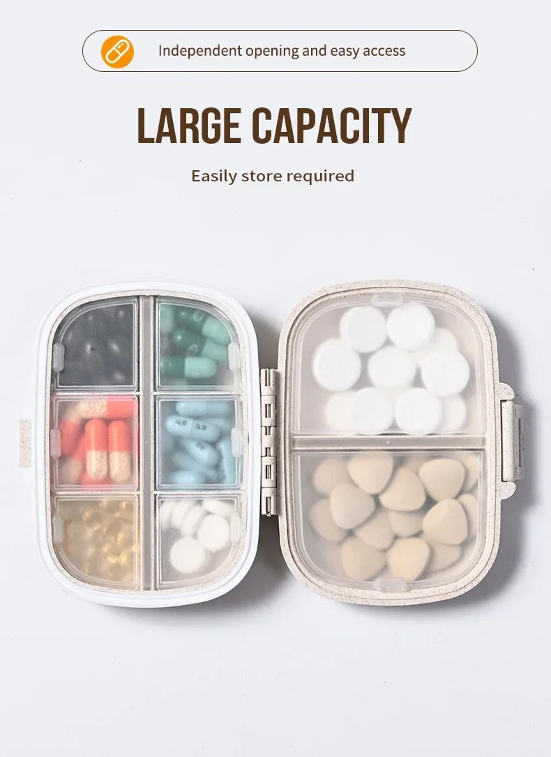8 Grids  Pill Box With Seal Ring For Organizer Small Wheat Tablets Container Box For Tablets Straw Container For MedicinesTravel