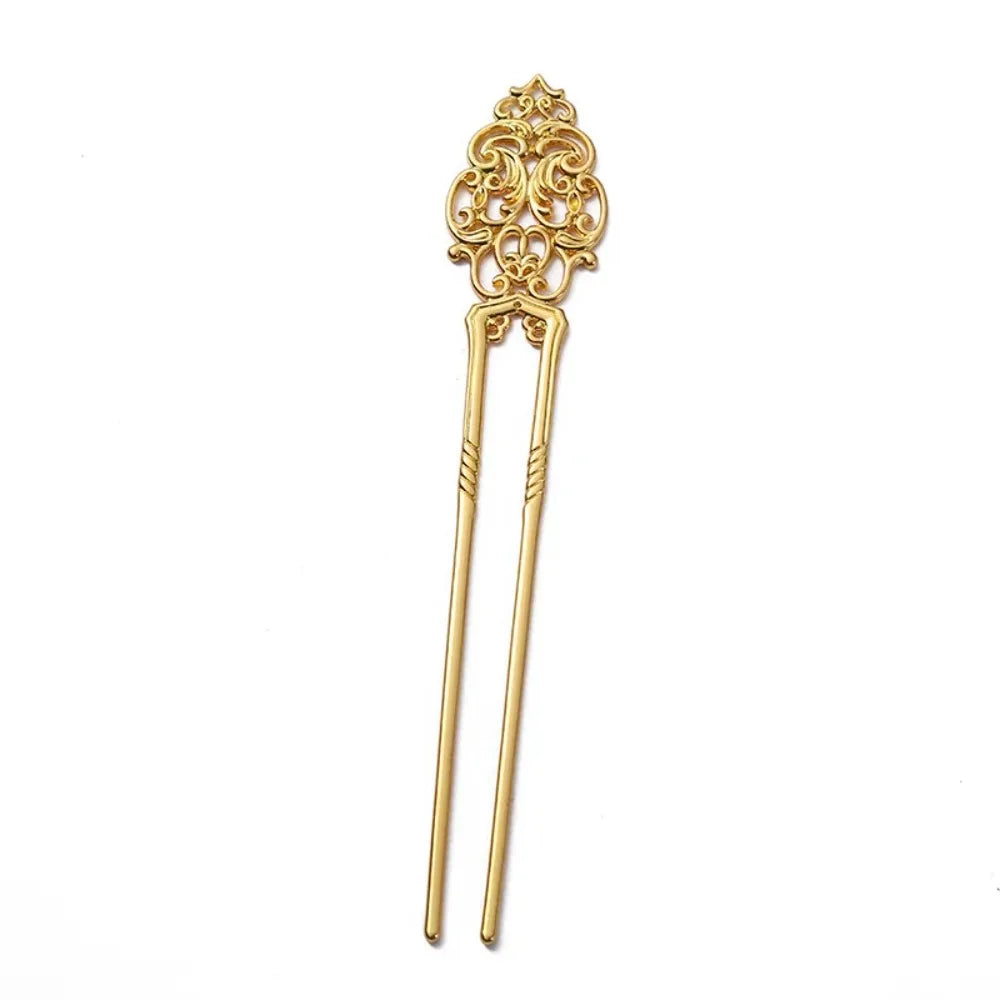 Chinese Ancient Style Straight Hairpin Twist Hairpins Versatile Electroplating U-shape Hairpin Creative Hollow Hair Accessories