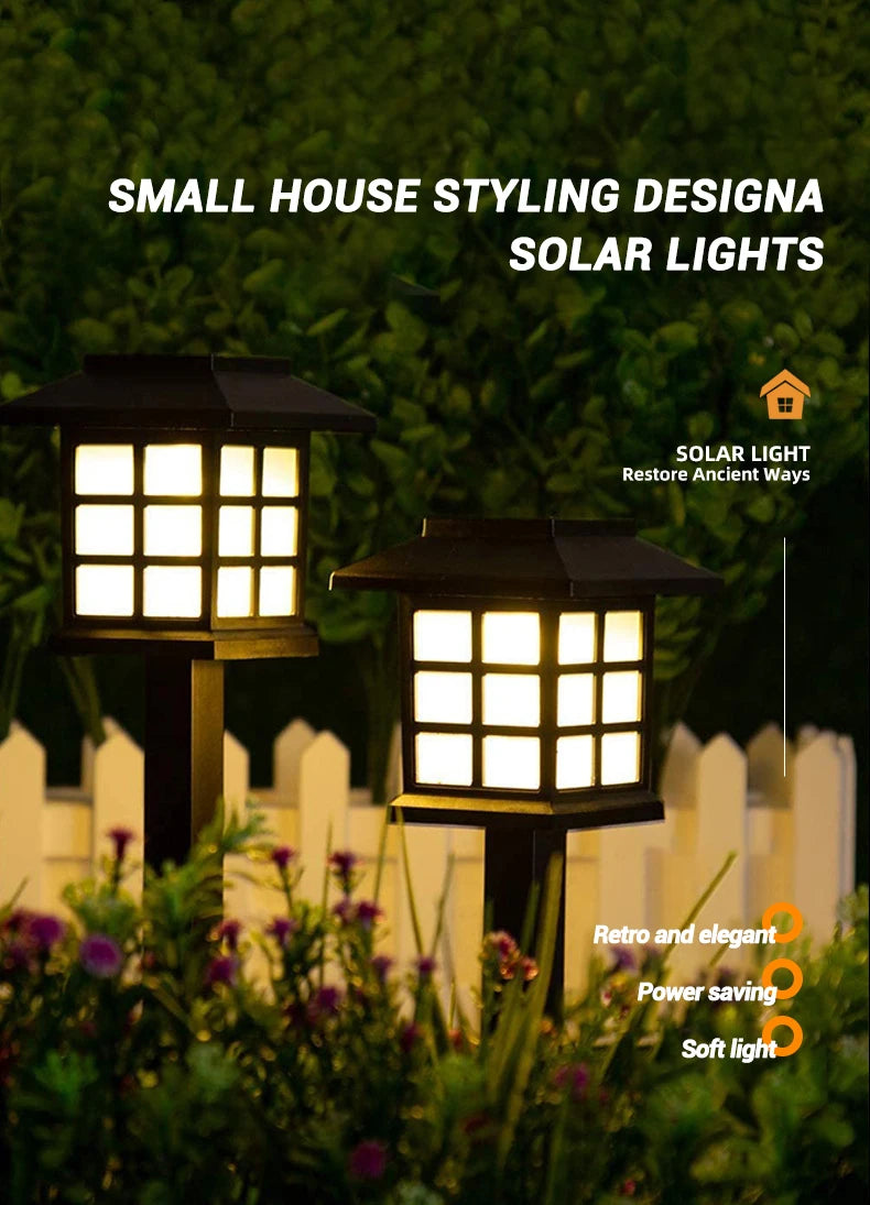 Solar Outdoor Lawn Lights Retro House Shaped Lamp Waterproof Courtyard Garden Decoration Night Lamp Inserted Small Palace Lights