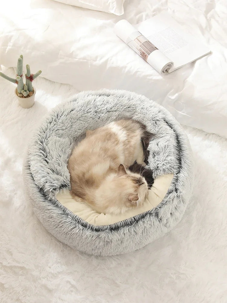 Cat Bed Pet Mattress Sleeping Warm Soft Plush Pet Bed with Cover Round  Nest Cave for Small Dogs kitten
