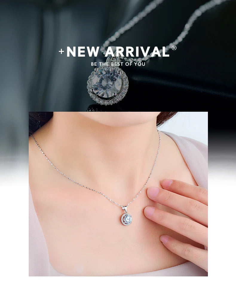 Genuine 925 Sterling Silver Luxury Chain Brand Necklace with 2.0Ct AAAAA Level Zircon Necklaces Gift Jewelry for women