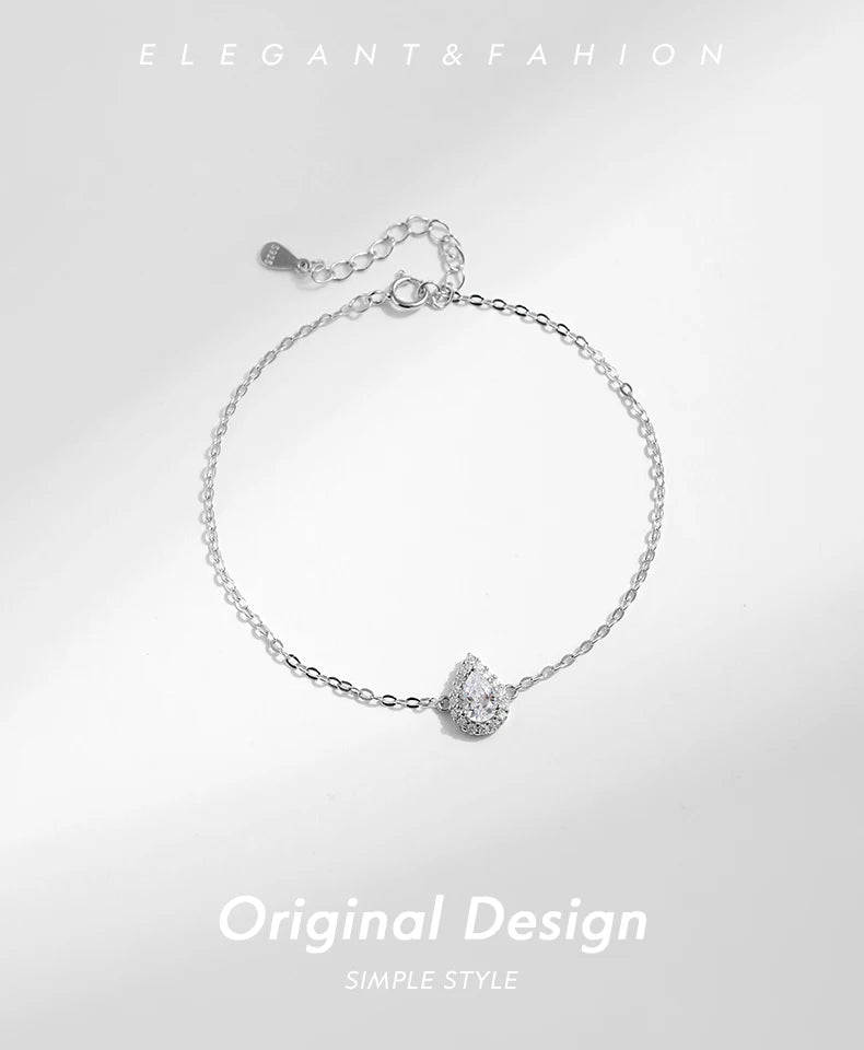 MODIAN 925 Sterling Silver Water Drop Clear CZ Bracelet Pear Cut Link Chain Platinum Plated Bracelet For Women Wedding Jewelry
