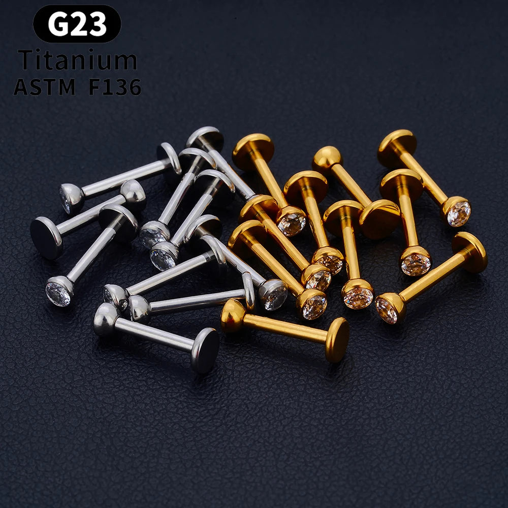 G23 Ttianium Piercing Labret Lip Stud Ring CZ 16G Internal Thread Stud Earring Ear Tragus Cartilage Helix Daith Jewelry
