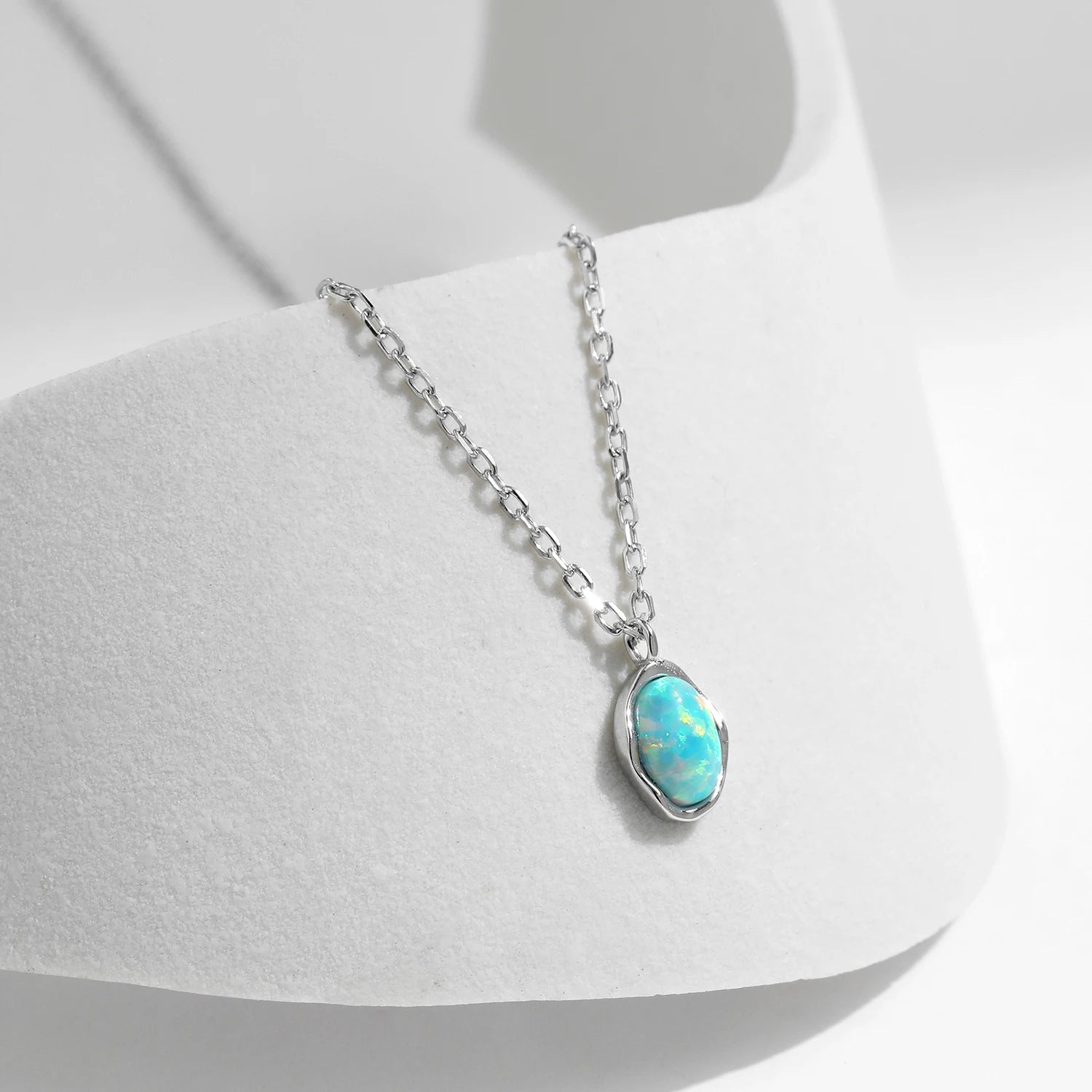 MODIAN Link Chain Necklace 925 Sterling Silver Vintage Irregular Wave Metal Opal Pendant Necklace For Women Fine Jewelry
