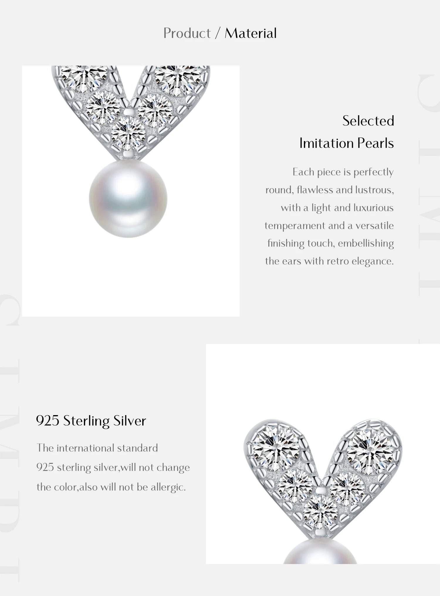 MODIAN 925 Sterling Silver Elegant Synthetic Pearl Earrings Dazzling Heart Clear CZ Stud Earrings For Women Fine Jewelry