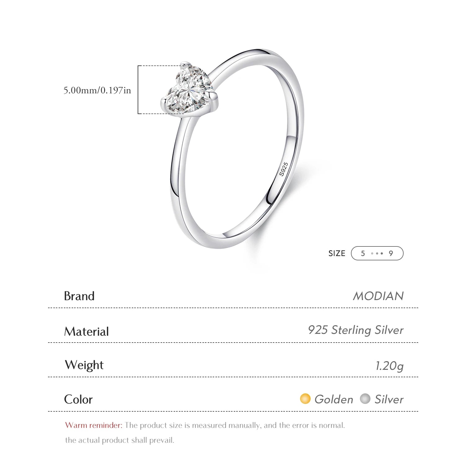 Modian Authentic 925 Sterling Silver Simple Love Heart AAAAA Zirconia Sparkling Finger Ring For Women Female Wedding Jewelry
