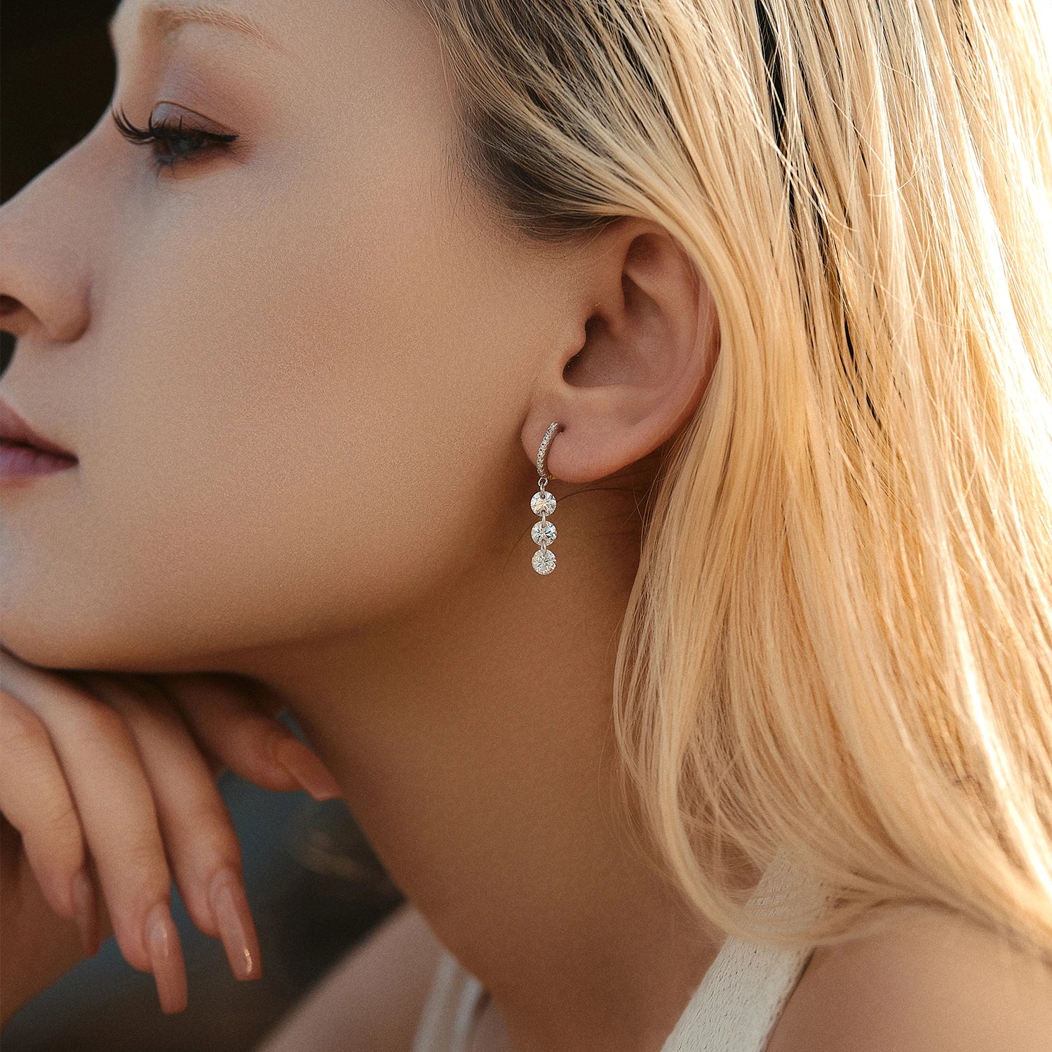 MODIAN 925 Sterling Silver Sparkling Luxury Clear CZ Swing Dangle Earrings Classic Wedding Drop Earrings For Women Jewelry