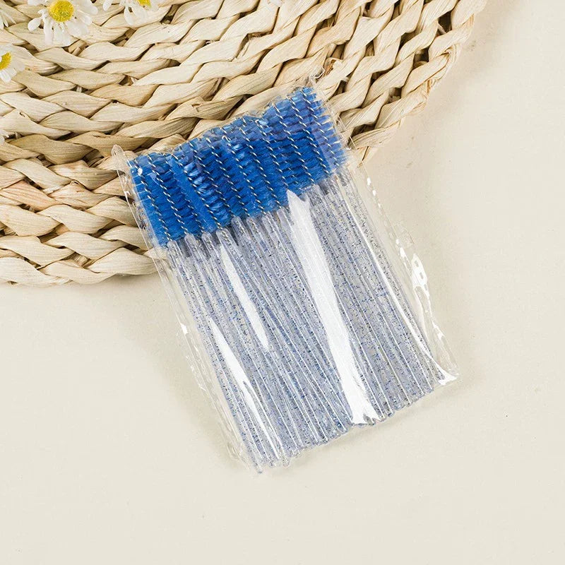 50Pcs Disposable Mascara Wands, Crystal Eyebrow Spoolies Brush for Eyelash Extensions Lash Brushes with Container Makeup Tools