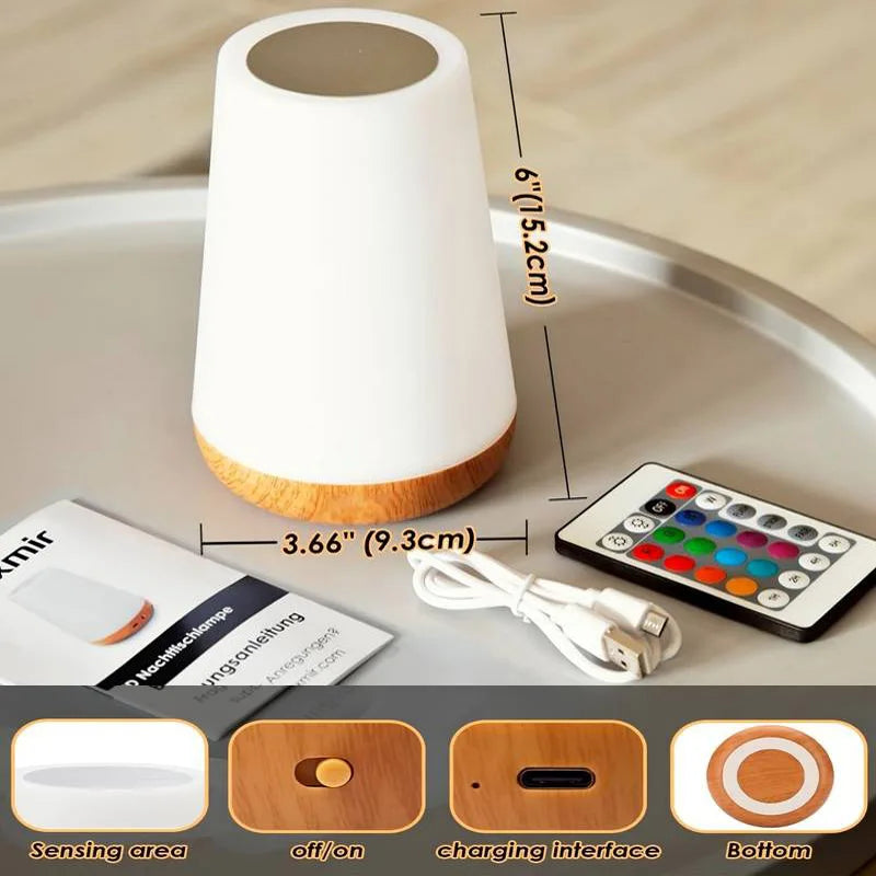 13 Color LED Changing Night Light RGB Remote Control Touch Dimmable Lamp Portable Table Bedside Lamp USB Rechargeable Night Lamp