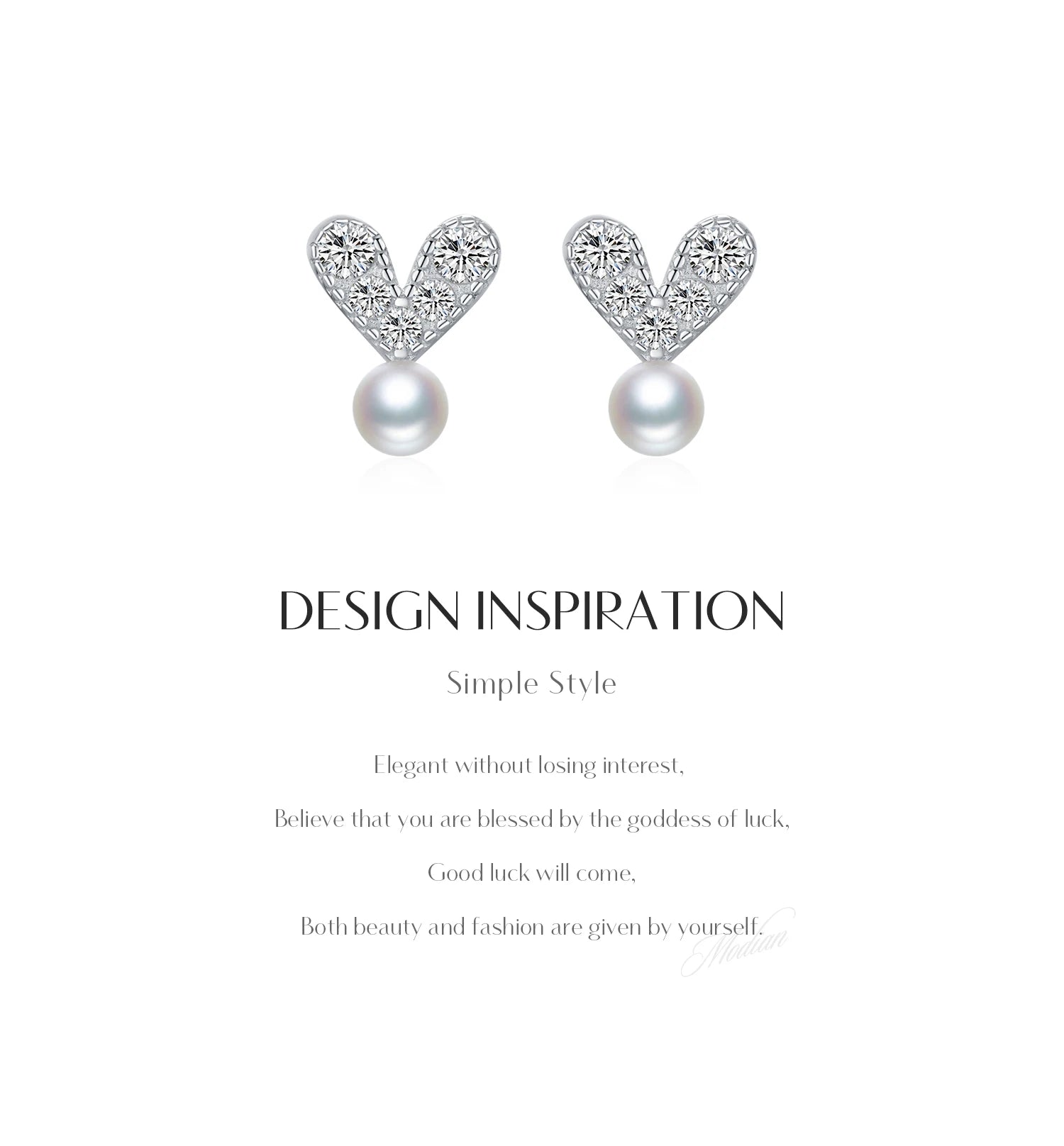 MODIAN 925 Sterling Silver Elegant Synthetic Pearl Earrings Dazzling Heart Clear CZ Stud Earrings For Women Fine Jewelry